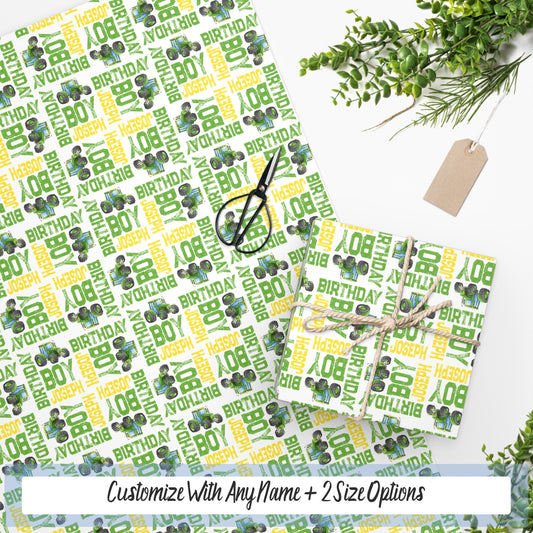 Green Tractor Birthday Boy Personalized Gift Wrapping Paper, Farm Party Gift Wrap Paper, Baby Shower Wrapping Paper Roll, Personalized Name
