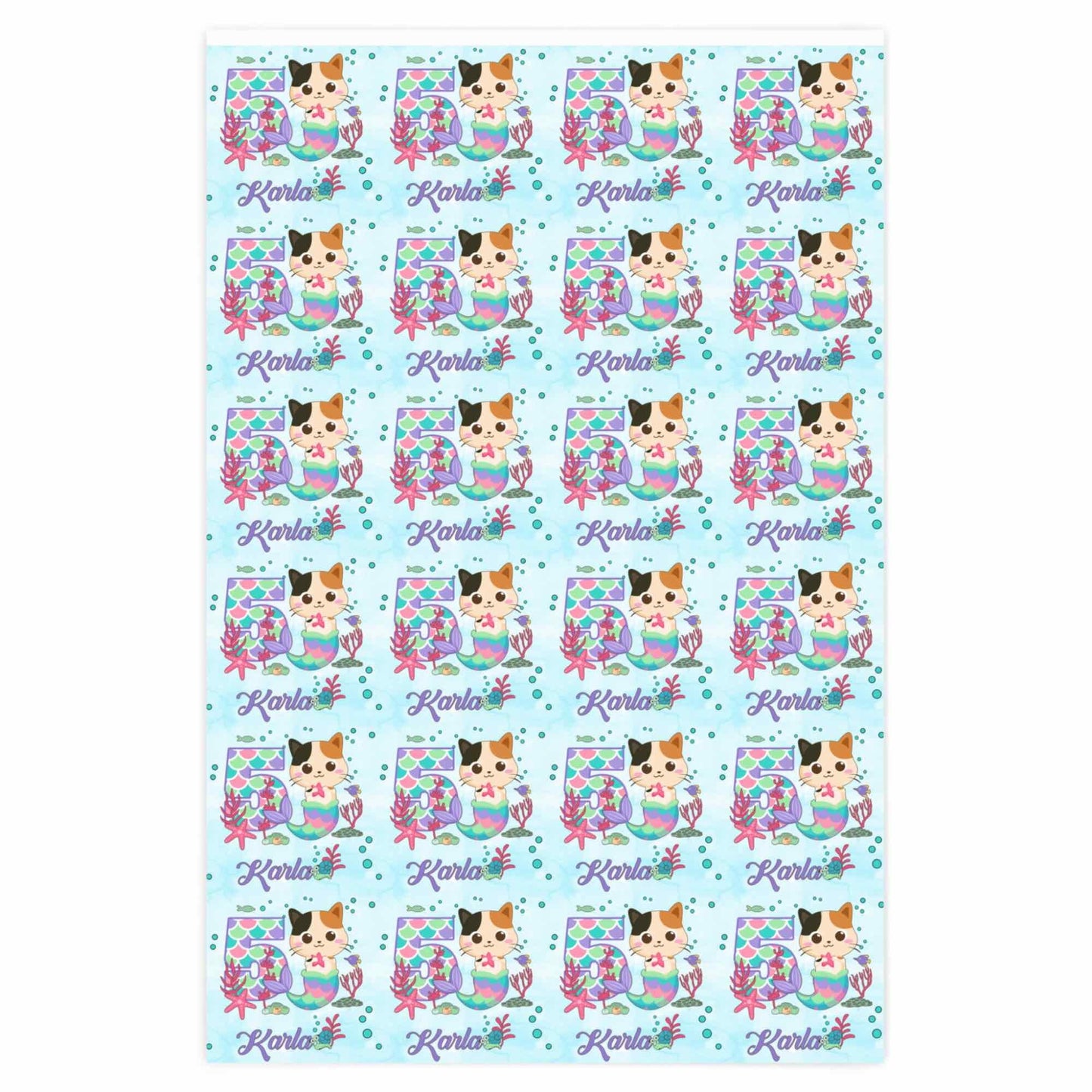 Personalized Meowmaid Gift Wrapping Paper Roll, Mermaid Cat Birthday Gift Wrap Paper, Christmas Wrapping, Baby Shower Name Wrapping Paper
