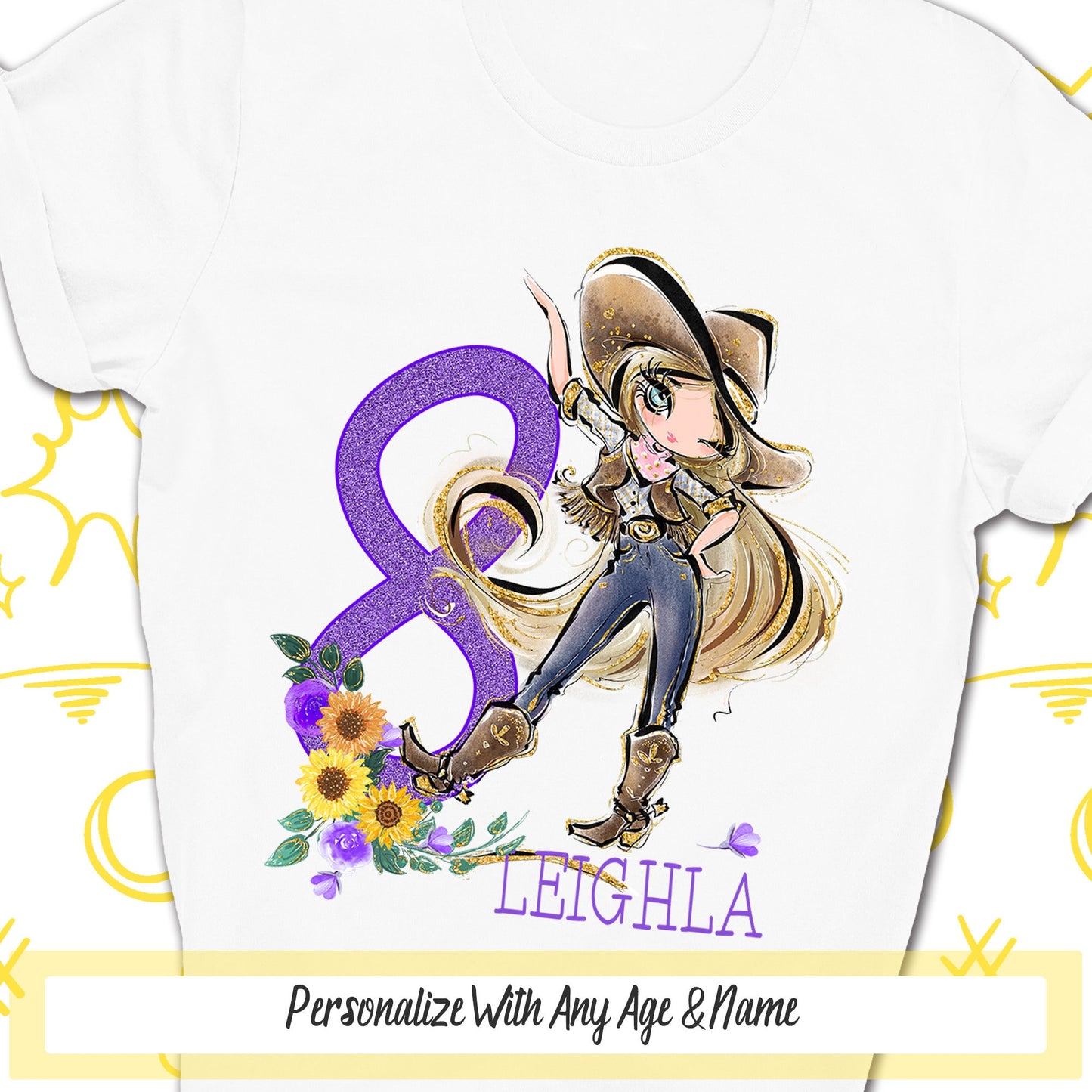 Blonde Hair Cowgirl Birthday Party Shirt, Boots Bling Wild West Country Shirt Birthday Gift Personalized Shirt, Cow Girl Birthday Girl Shirt