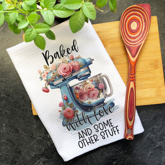 Baked With Love Kitchen Mixer Tea Towel, Kitchen Towels, Dish Towel, Hand Towels, Farmhouse Kitchen Floral Dish Towels, Flowers Waffle Towel