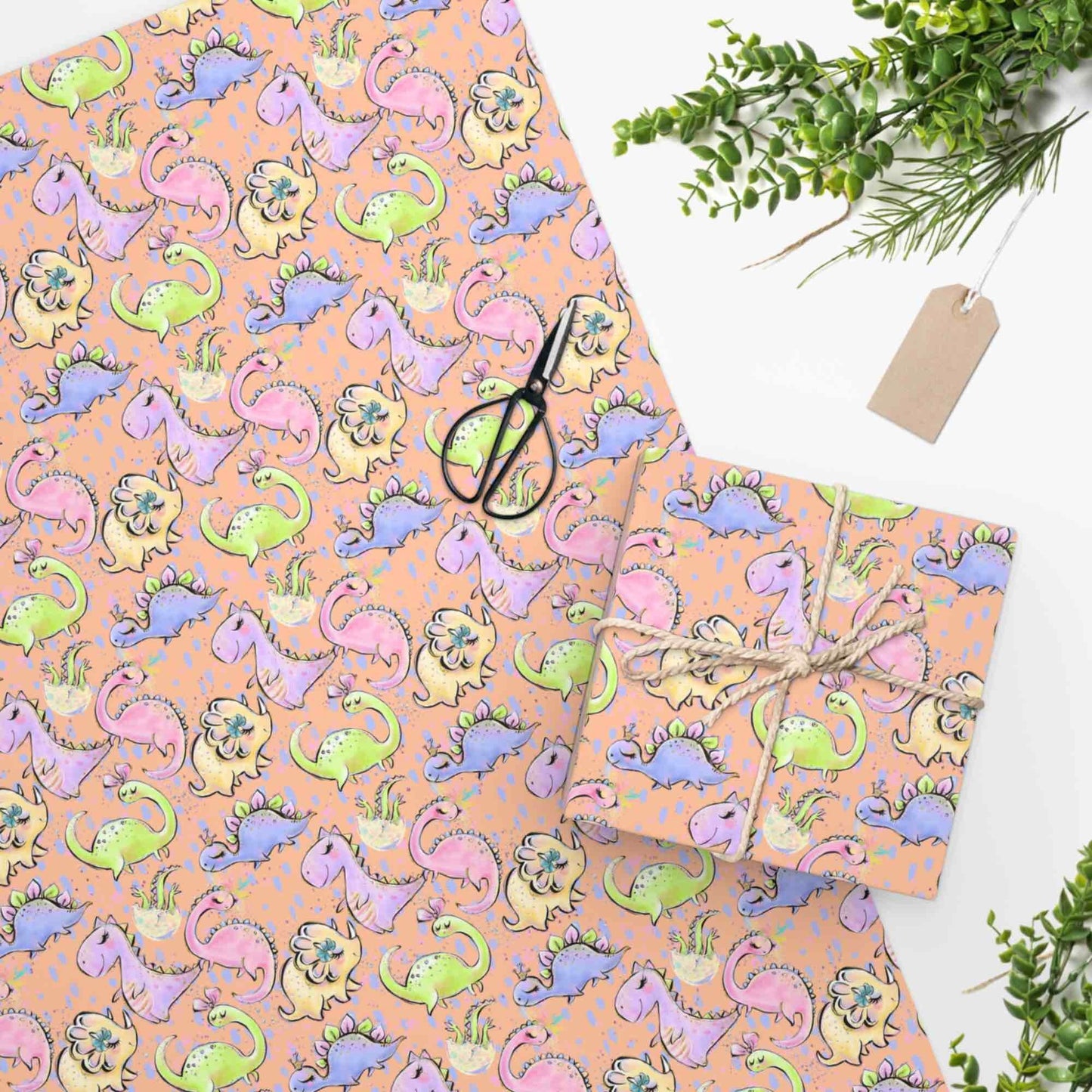 Boho Dinosaur Pattern Gift Wrap Paper, Girl Dinosaur Print, Dinosaur Art, Gift Wrapping Paper, Dinosaur Gifts, Baby Girl Gifts, Baby Shower