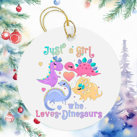 Just A Girl Who Loves Dinosaurs Christmas Ornament, Besties Ornament Wine Gift Bag Tag, Christmas Gift, Holiday Present, Girl Dino Lover