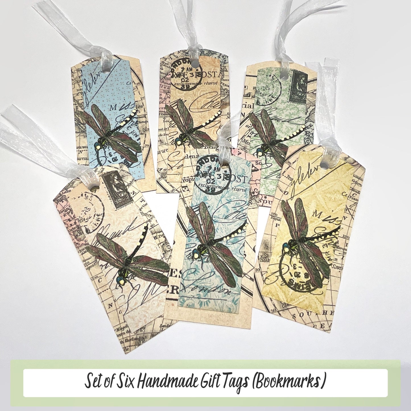 Dragonfly Paper Gift Tags, Bridal Shower Thank You Tag, Junk Journal Vintage Paper Ephemera Hostess Gift Ideas, Birthday Gift Tag Bookmarks