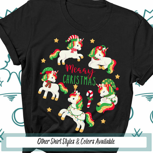 Unicorn Christmas Tshirt, Merry Christmas Lights Unicorn Gift, Christmas Tee Toddler Shirt, Christmas Gifts Kids Christmas Shirt, Xmas Shirt
