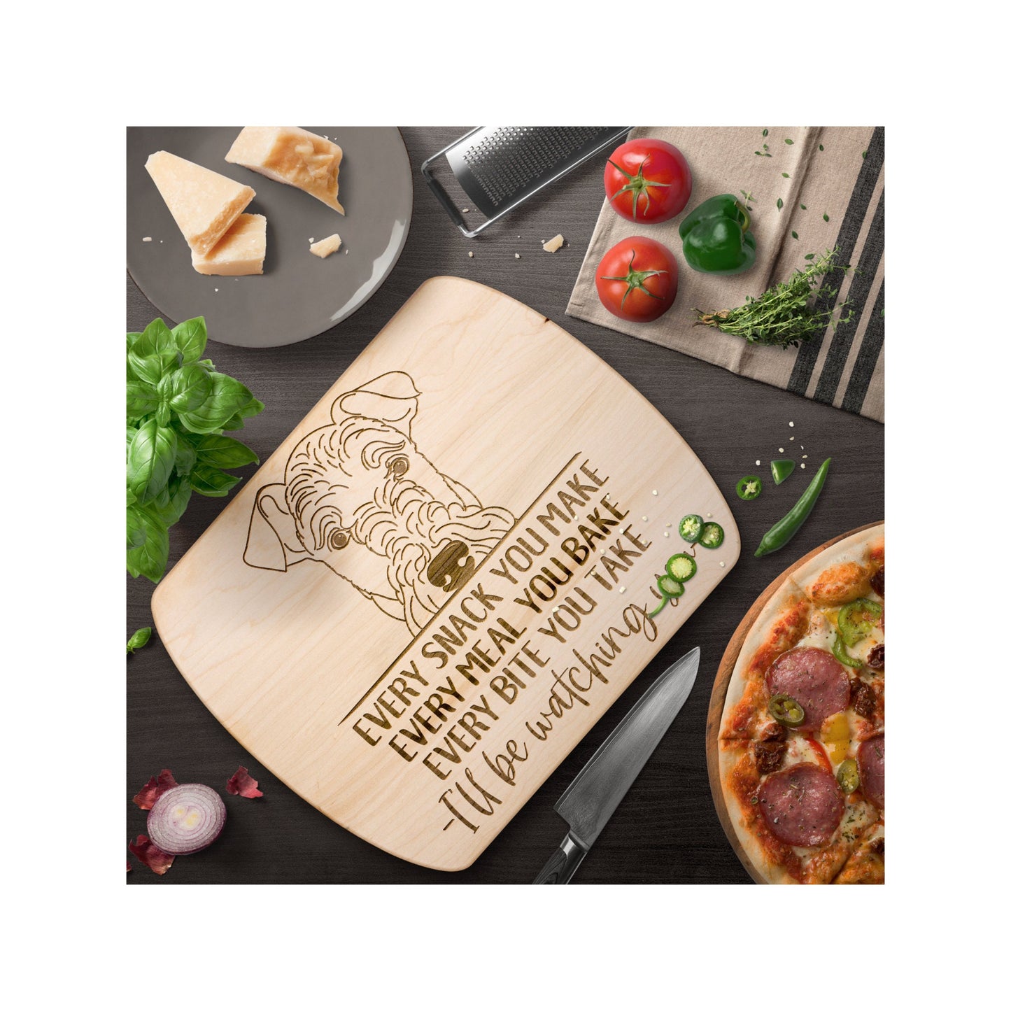 Airedale Terrier Snack Funny Cutting Board for Dog Mom, Dog Lover Wood Serving Board, Charcuterie Board, Wooden Chopping Board Gifts for Him