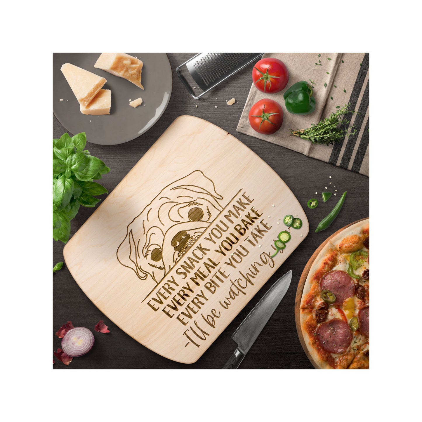 Pug Dog Snack Funny Cutting Board for Dog Mom, Dog Lover Wood Serving Board, Dog Dad Charcuterie Board, Wooden Chopping Board Gifts for Him