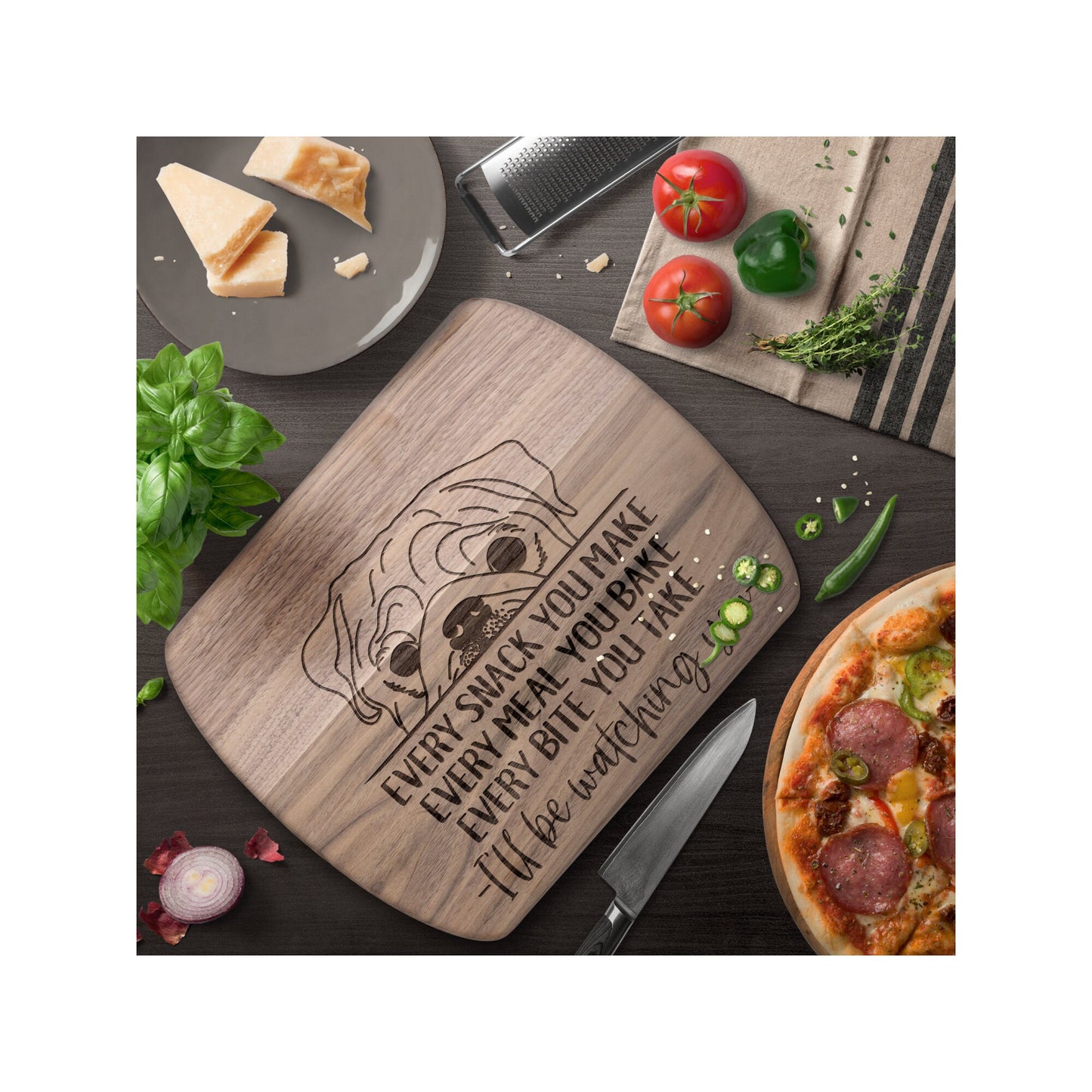 Pug Dog Snack Funny Cutting Board for Dog Mom, Dog Lover Wood Serving Board, Dog Dad Charcuterie Board, Wooden Chopping Board Gifts for Him