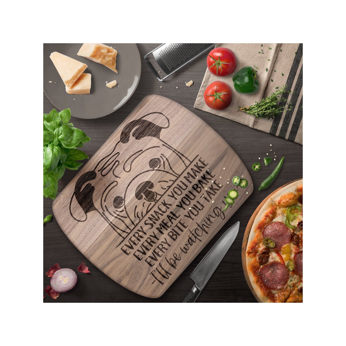 English Bulldog Snack Funny Cutting Board for Dog Mom, Dog Lover Wood Serving Board, Charcuterie Board, Wooden Chopping Board Gifts for Him