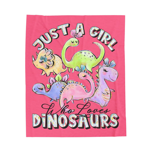 Just A Girl Who Loves Dinosaurs Plush Velveteen Blanket, Comfy Bed Blanket, Movie Blanket Kids Sleepover Blanket, Snuggle Soft Blanket Throw