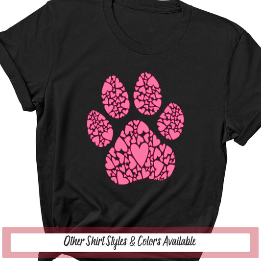 Pink Hearts Dog Paw Print Cute Dog Shirt, Cute Dog Shirt, Dog Lover Shirt, Love Dog Shirt for Dad, Dog Mama Shirts for Women, Dog Mom TShirt