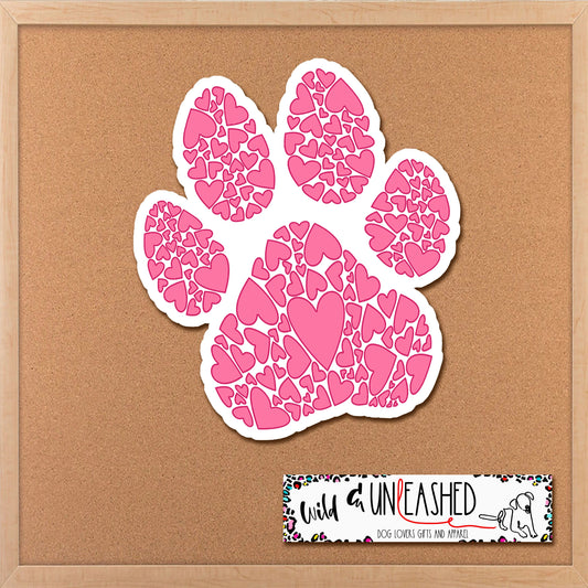 Pink Hearts Dog Paw Print Sticker for Journal, Paw Sticker, Pink Sticker, Planner Sticker, Calendar Sticker, Animal Die Cut Pet Sticker