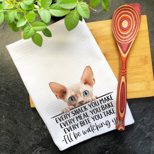 Devon Rex Cat Every Snack You Make Funny Kitchen Towel, Cat Lover Gift Men, Kitchen Cat Decor Dish Towel, Gift for Best Cat Mom Kitty Dad