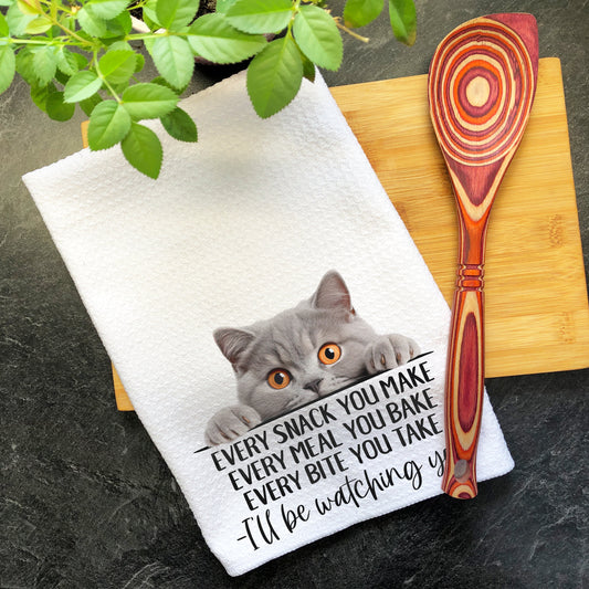 British Shorthair Cat Every Snack You Make Funny Kitchen Towel, Cat Lover Gift Men, Kitchen Cat Decor Dish Towel, Gift for Best Cat Mom Dad