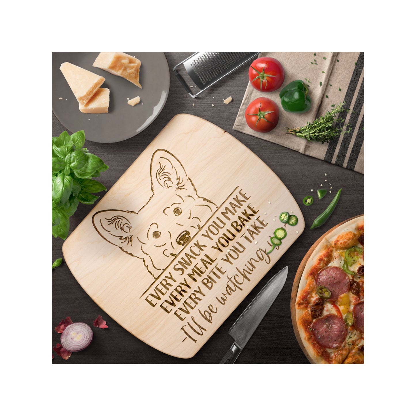 Corgi Dog Snack Funny Cutting Board for Dog Mom, Dog Lover Wood Serving Board, Dog Dad Charcuterie Board, Wooden Chopping Board Gift for Him