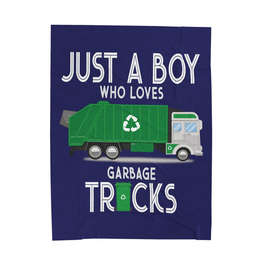 Just A Boy Who Loves Garbage Trucks Blanket, Plush Velveteen Throw Blanket Gift for Boy, Trash Truck Couch Blanket, Axolotl Cozy Bed Blanket