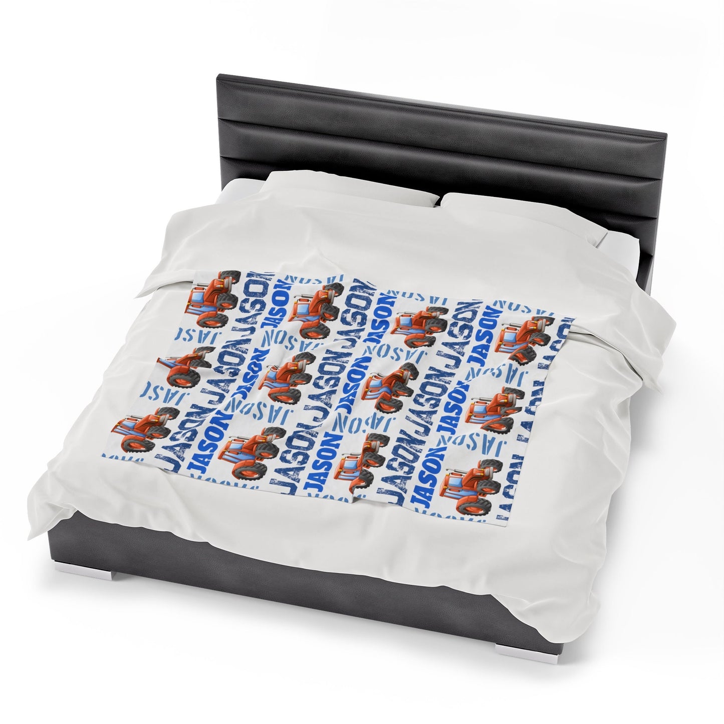 Tractor Custom Kid Blanket, Plush Velveteen Throw Blanket, Comfy Blanket With Name, Baby Boy Blanket, Personalized Throw, Cozy Bed Blanket