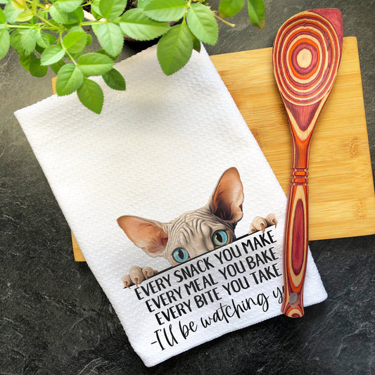 Sphynx Cat Every Snack You Make Funny Kitchen Towel, Cat Lover Gift Men, Kitchen Cat Decor, Cat Lover Dish Towel, Gift for Best Cat Mom Dad