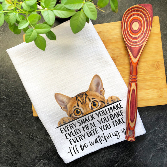 Ocicat Cat Every Snack You Make Funny Kitchen Towel, Cat Lover Gift Men, Kitchen Cat Decor Dish Towel, Gift for Best Cat Mom Mama, Cat Dad