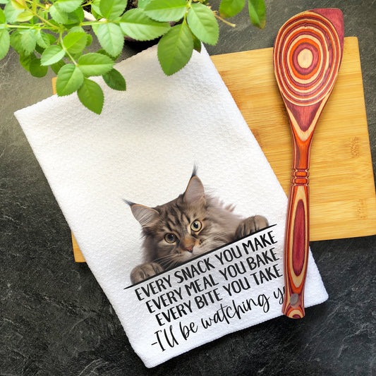 Maine Coon Cat Every Snack You Make Funny Kitchen Towel, Cat Lover Gift Men, Kitchen Cat Decor Dish Towel, Gift for Best Cat Mom, Kitty Dad