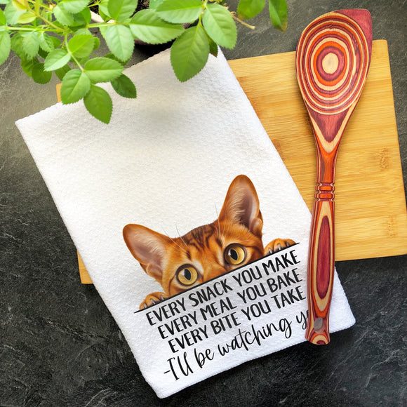 Abyssinian Cat Every Snack You Make Funny Kitchen Towel, Cat Lover Gift Men, Kitchen Cat Decor Dish Towel, Gift for Best Cat Mom, Cat Dad