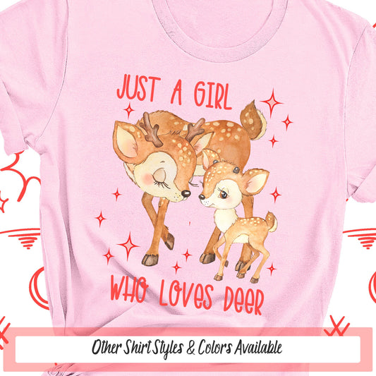 a pink t - shirt with a picture of two deers on it