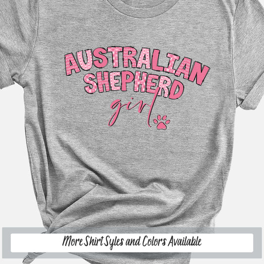 a grey t - shirt with the words australian shepherd on it