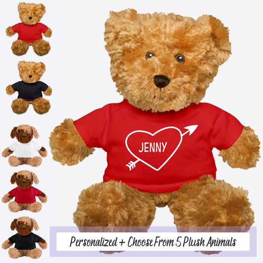 a teddy bear wearing a personalized t - shirt