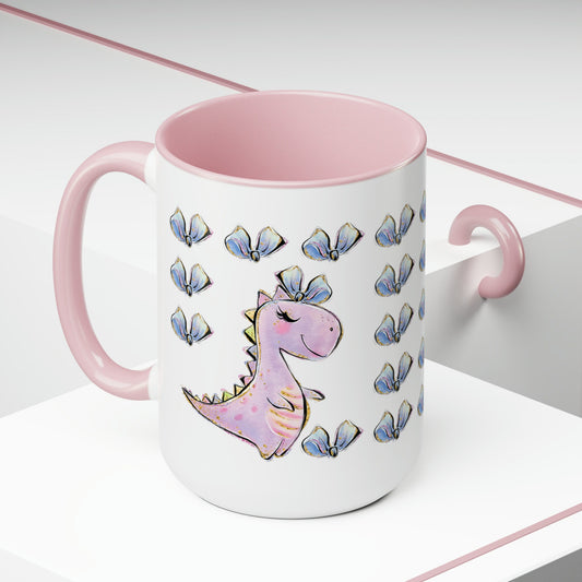 a pink and white coffee mug with a pink handle