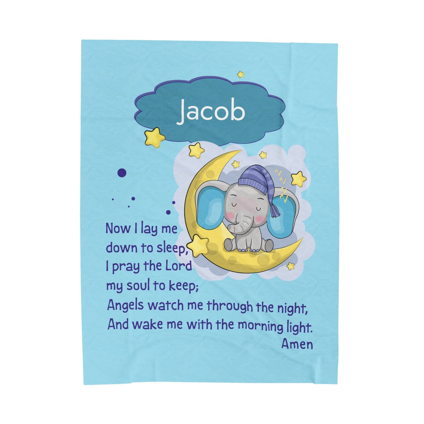 a blue towel with an elephant sitting on the moon