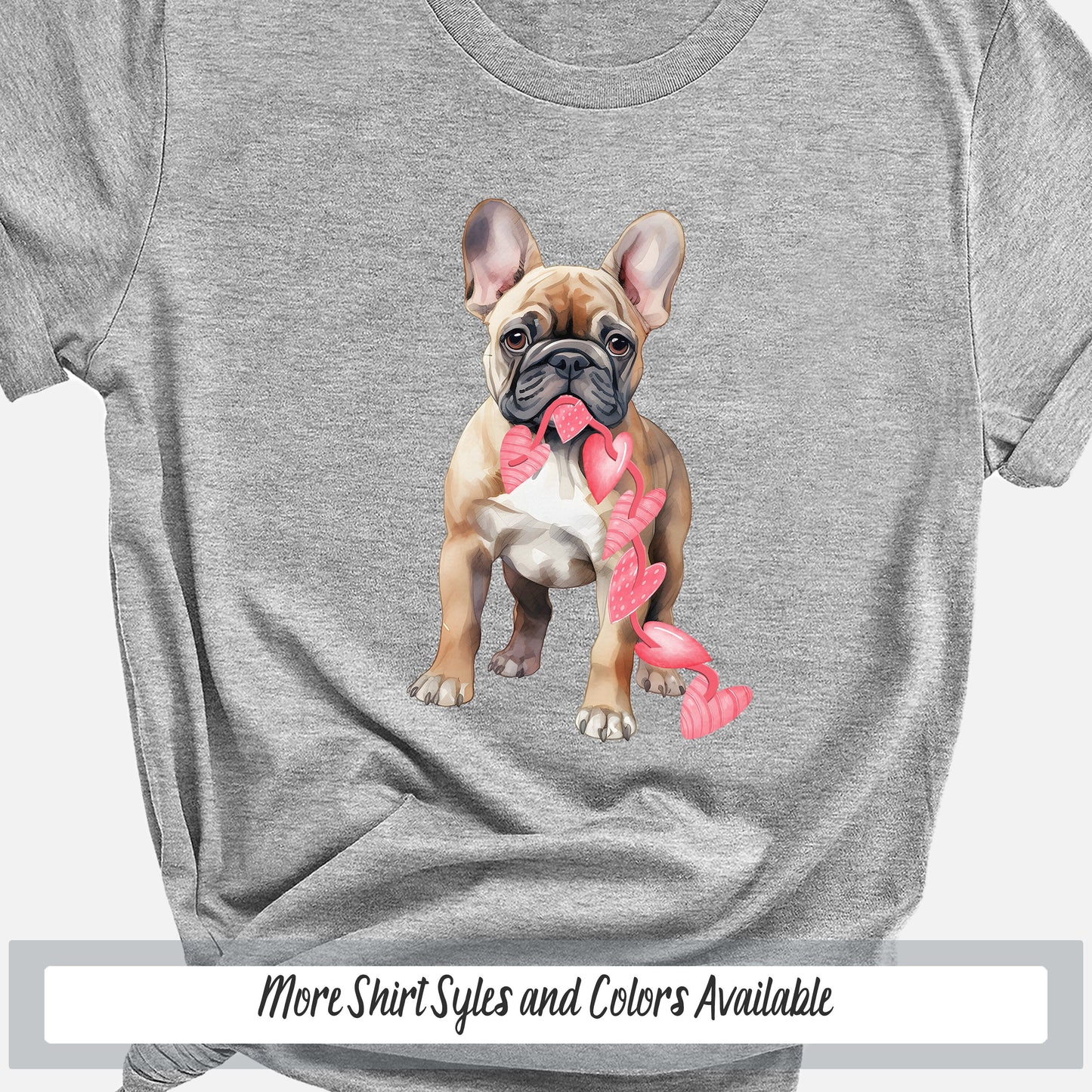 a gray shirt with a dog wearing a pink bow tie