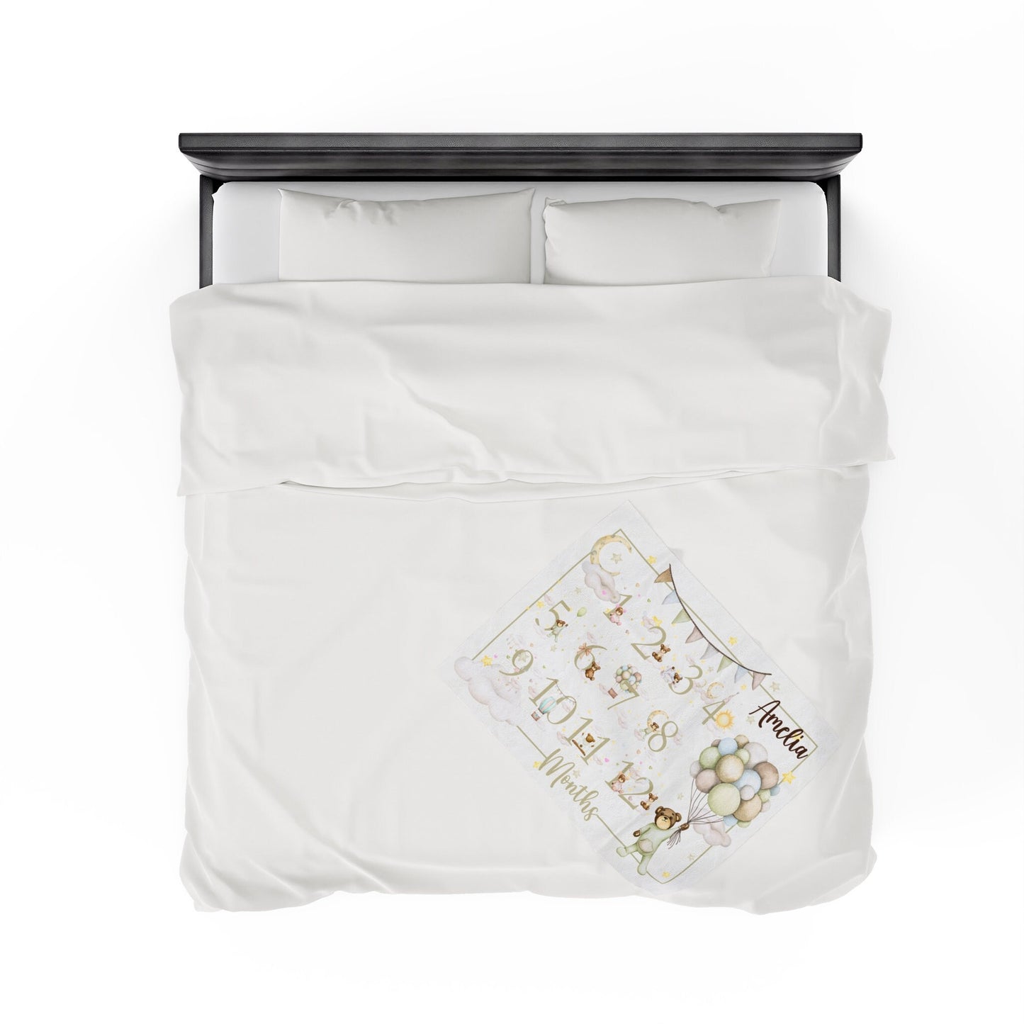 a bed with a white comforter and white sheets