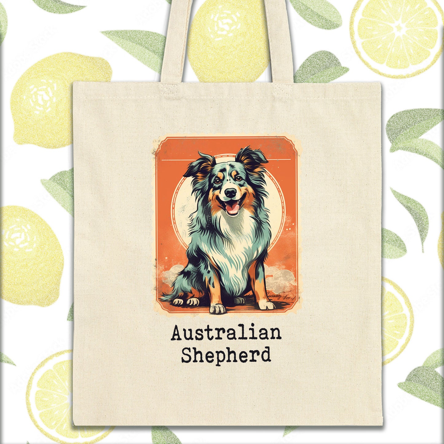 a tote bag with a picture of a dog on it