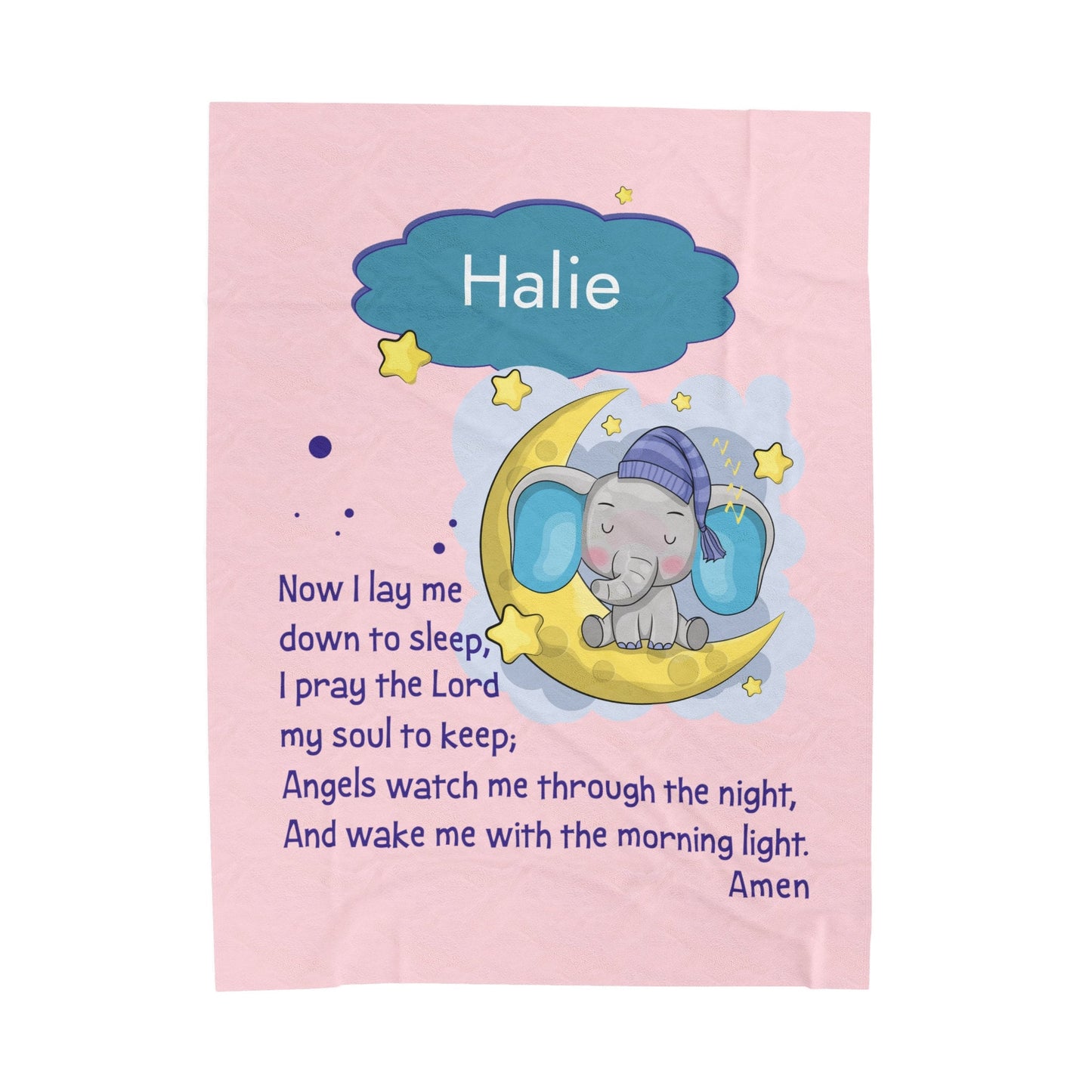 a pink towel with an elephant sitting on the moon