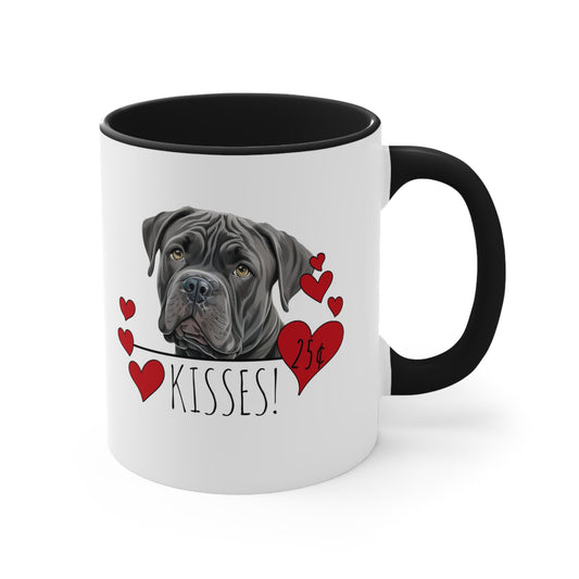 a black and white coffee mug with a picture of a dog
