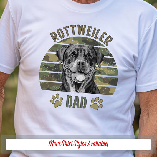 a man wearing a rotweiler dad t - shirt