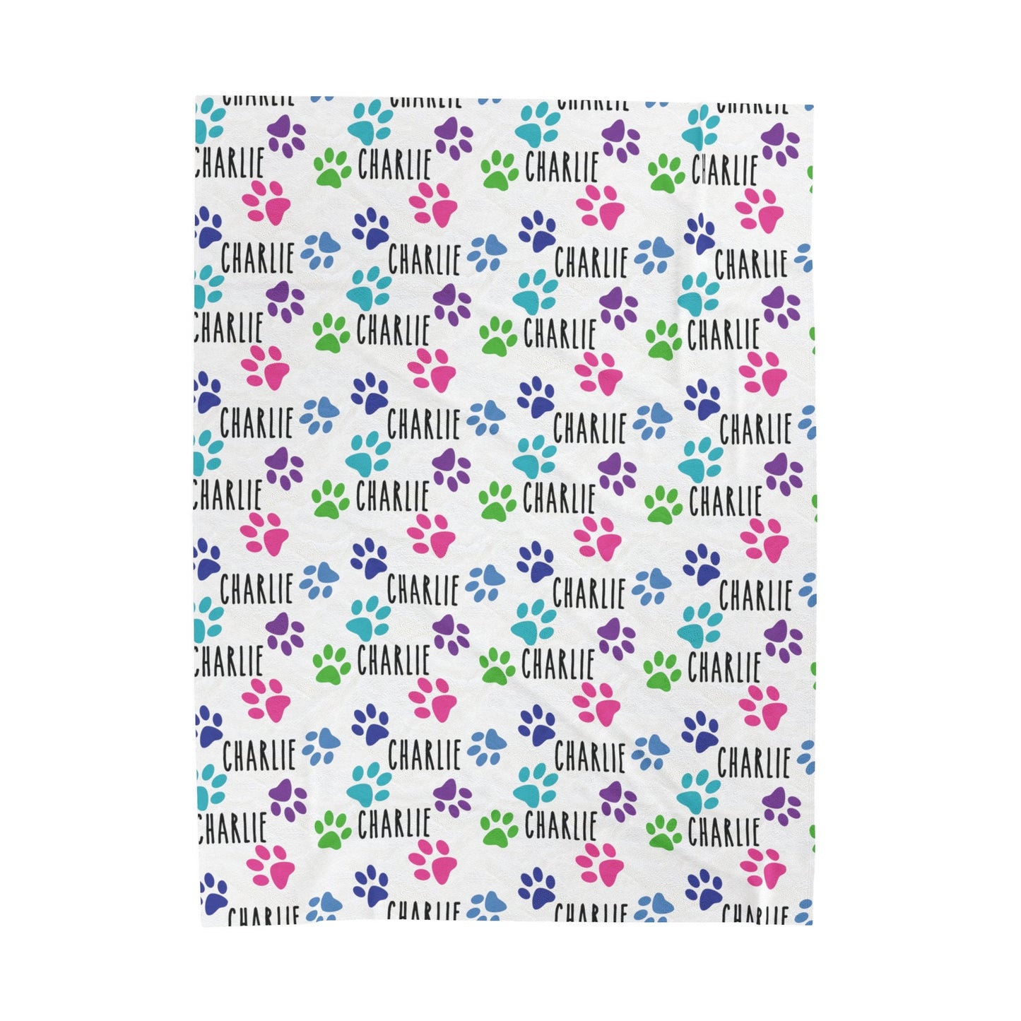 a towel with a colorful paw print on it