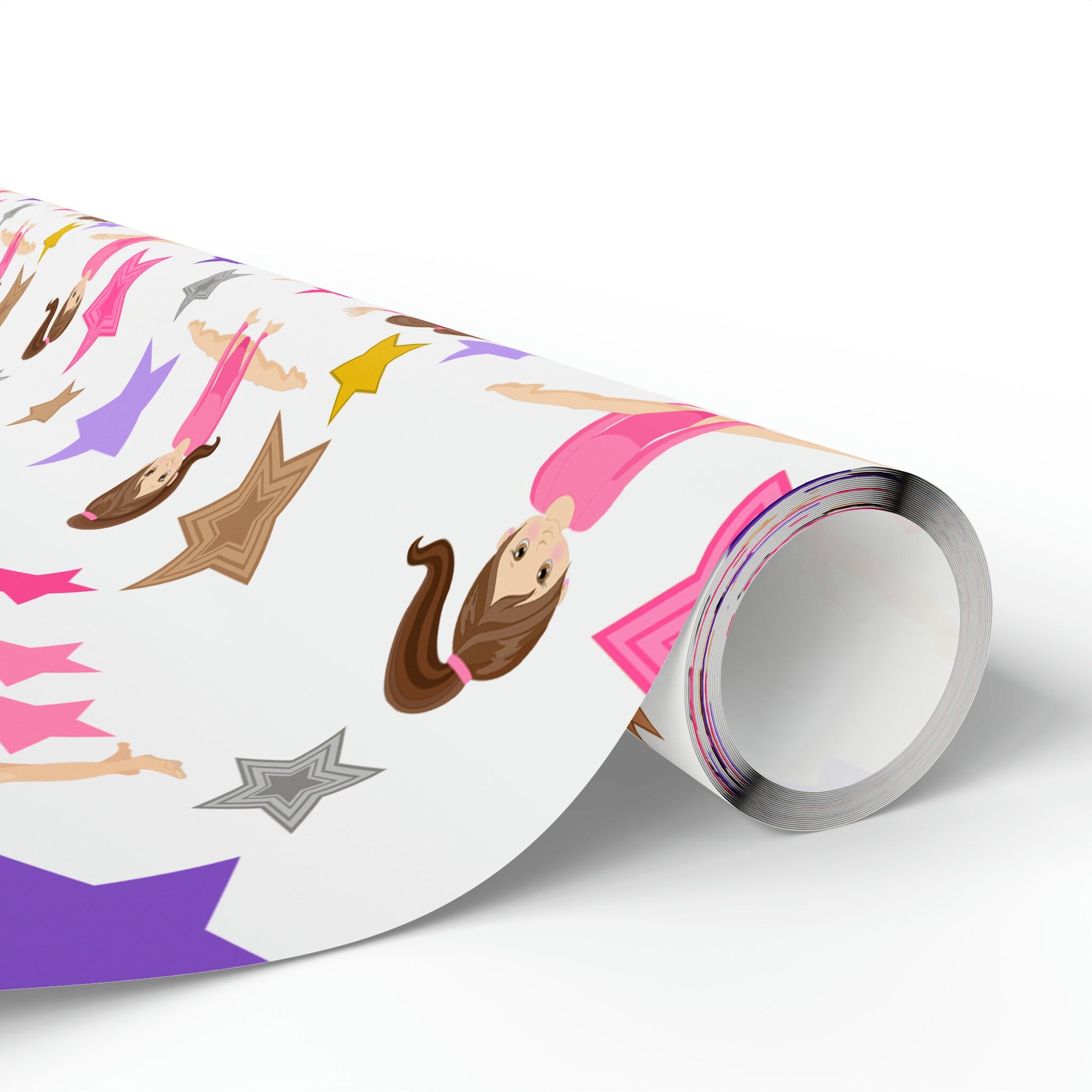 a roll of wrapping paper with a picture of people on it