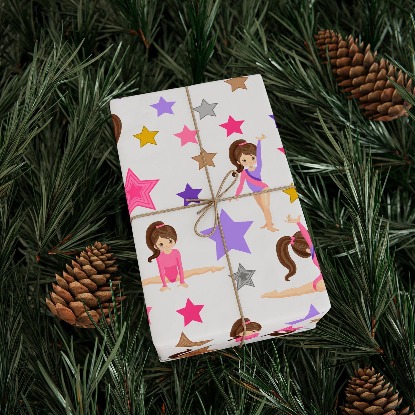 a present wrapped in a wrapping paper with a girl on it