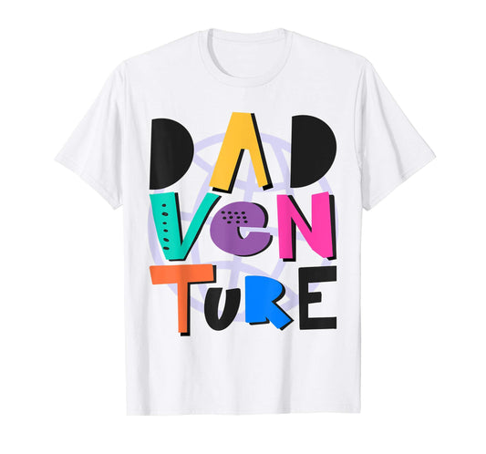 Mens Dadventure Funky Color Letters Dad Adventure Globe World T-Shirt