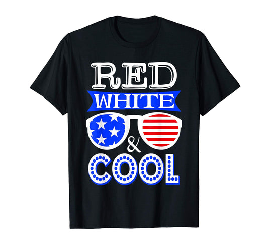 Red White & Cool Shirt, Stars and Stripes Sunglasses, USA Flag, July 4th T-Shirt, Independence Day Shirt for Kids, Red White Blue