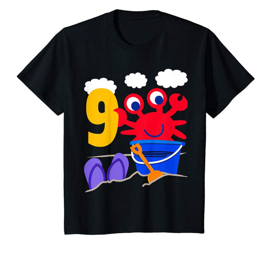 Kids  Crab Sand Bucket Flip Flops Beach Birthday Shirt All Ages 1 2 3 4 5 6 7 8 9 10 11 12 Years Old