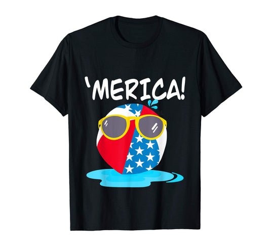 Merica Sunglasses Beach Ball Shirt, Pool Party Shirt, Red White Blue, Stars and Stripes, July 4th T-Shirt, Independence Day, Patriotic Shirt