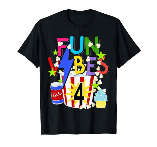 Fun Vibes Movie Birthday Party Shirt, Popcorn Soda Pop, Movie Theater Party Birthday Shirt, Candy Soft Drink Snacks, Movie Lover Tshirt