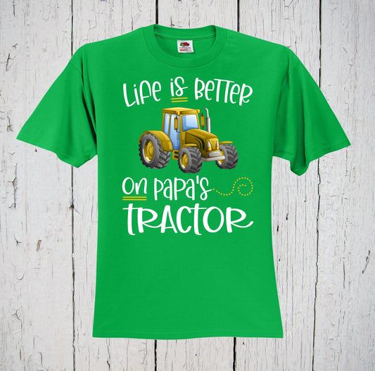Life Is Better on Papa's Yellow Tractor, Caterpillar Tractor, Grandpa's Girl, Farm Shirt, Papa's Boy, Farm Tractor Print, I Love My Papa