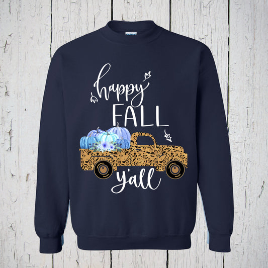 Happy Fall Y'all, Fall Sweatshirt, Pumpkin Shirt, Fall Truck, Thanksgiving Shirt, Autumn Shirt, Fall Shirts, Leopard Truck, I Love Fall