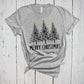 Merry Christmas Pine Trees & Gold Stars Holiday Shirt, Very Cute Women's Tee, Matching Family Xmas Tops for Winter Vacation Get Togethers