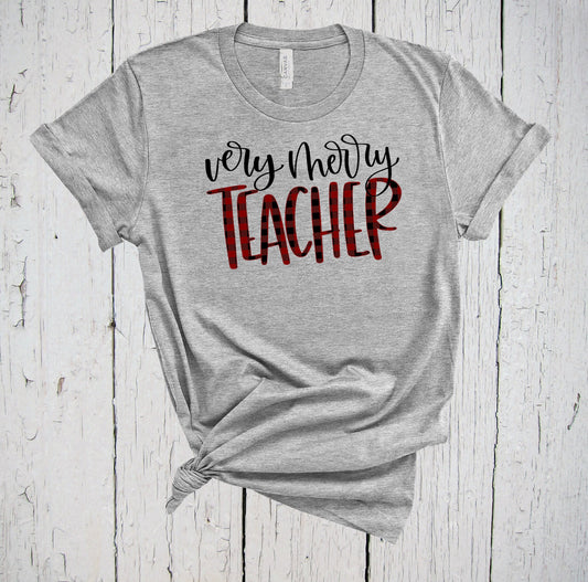 Very Merry Teacher, Teacher Christmas Shirt, Holiday Shirt, Buffalo Plaid, Merry and Bright, Teacher Gift, Christmas Shirt, Teacher Shirt