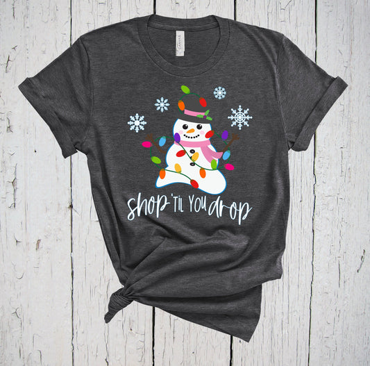 Shop Til You Drop, Snowman Shirt, Christmas Lights, Black Friday Shirt, Up All Night Shirt, Funny Fall Shirt, Thanksgiving Snowflakes Tshirt