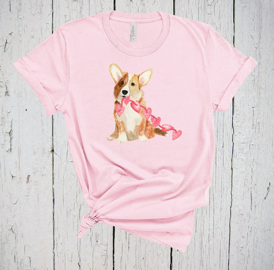 Corgi String of Hearts Shirt, Corgi Art, Fur Mama Shirt, Womens Corgi Gifts, Mother's Day Gift, Corgi Lovers, Heart Shirt, Welsh Corgi Tee