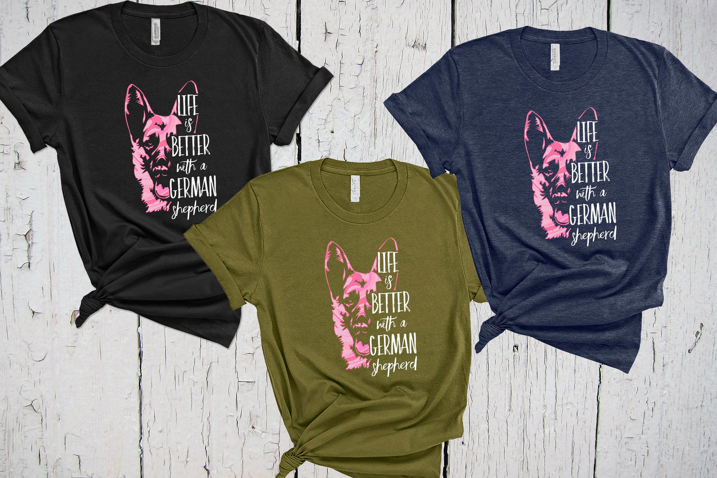 Life Is Better With A German Shepherd Shirts, Fur Mama Shirt, Pink Swirl Portrait, Shepherd Pup, German Silhouette, Puppy Dog Profile Art